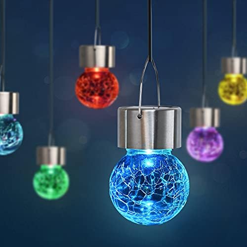 Gigalumi 8 חבילה אורות תלויים סולאריים, אורות קישוט לחג המולד עם רב-צבעים משתנים זכוכית סדוקה כדור תלייה אורות חיצוניים אורות חיצוניים