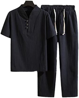 קיץ סגנון סיני חליפת טאנג חליפת גברים קצרים טאי צ'י מדים רטרו V צווארון מכנסי שרוול קצר