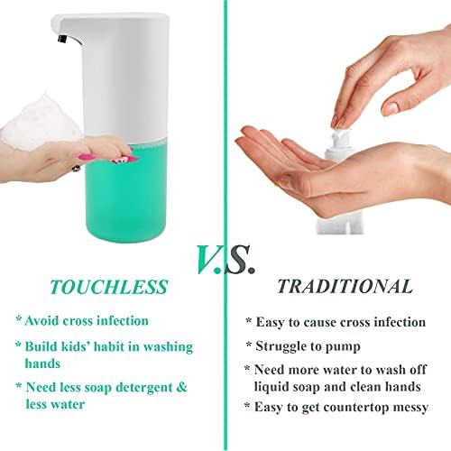 מתקן סבון מקציף אוטומטי ללא מגע, מתקן סבון מקציף, נטען לחשמל נטען חינם למפזרי משאבות קצף אוטומטיים עם חיישן תנועה אינפרא אדום ובקבוק למילוי