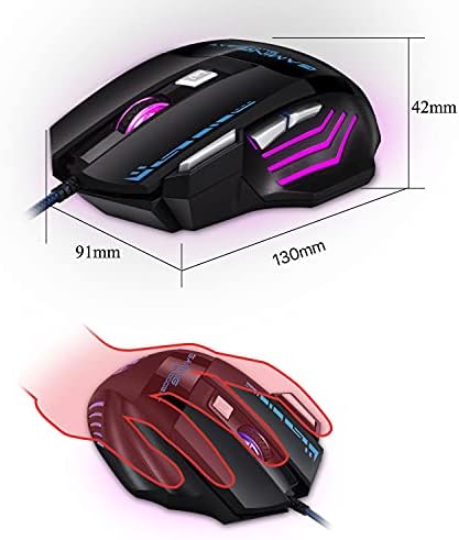 עכבר גיימינג אופטי עם כבל 4 עד 7200 עכבר גיימינג מתכוונן ארגונומי עכבר ראגב אופטי עם 7 כפתורים ו-7 צבעים לד למחשב נייד