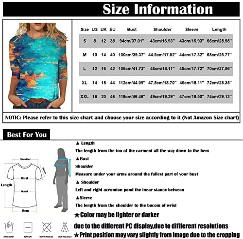 Adhowbew נשים 3/4 שרוול o צוואר צמרות לבוש 2023 פלוס חולצות הדפס פרחים בוהו מזדמנים בגודל פלוס גודל