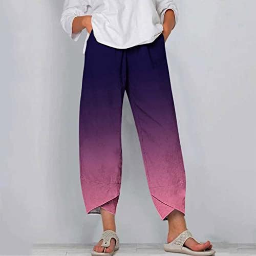 מכנסיים של מכנסי קפריס מדרגות אופנה קיץ מכנסיים מודפסים בתוספת גודל רופף מזדמן באורך מלא רגל רחבה