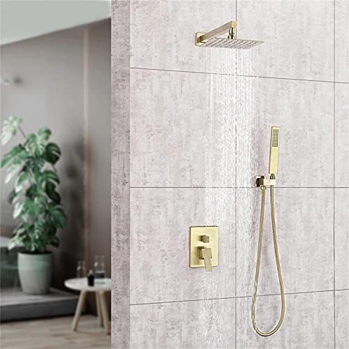 מקלחת מערכת מוברש זהב, 2-פונקצית מקלחת ברז סט עם 8 גשם מקלחת ראש קיר רכוב מקלחת סט כל נחושת,סגנון